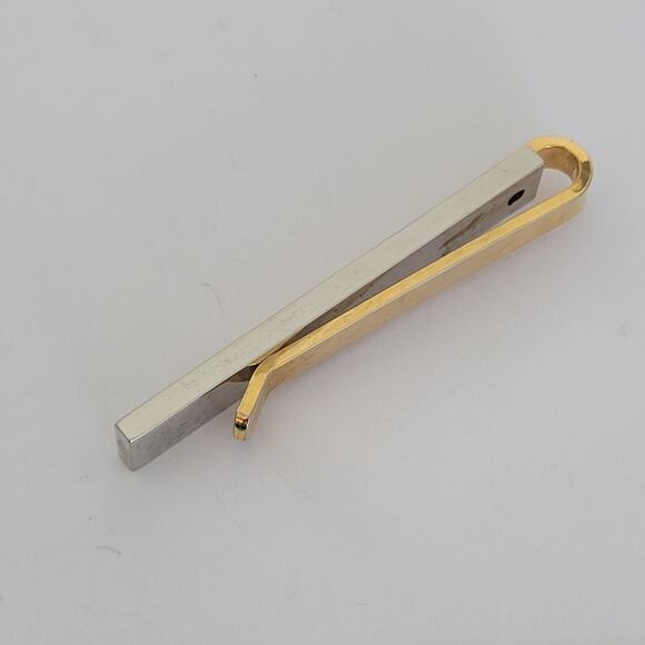 Christian Dior Tie Bar Clip Clasp Gold Silver Tone Logo Vintage Designer - Picture 4 of 6